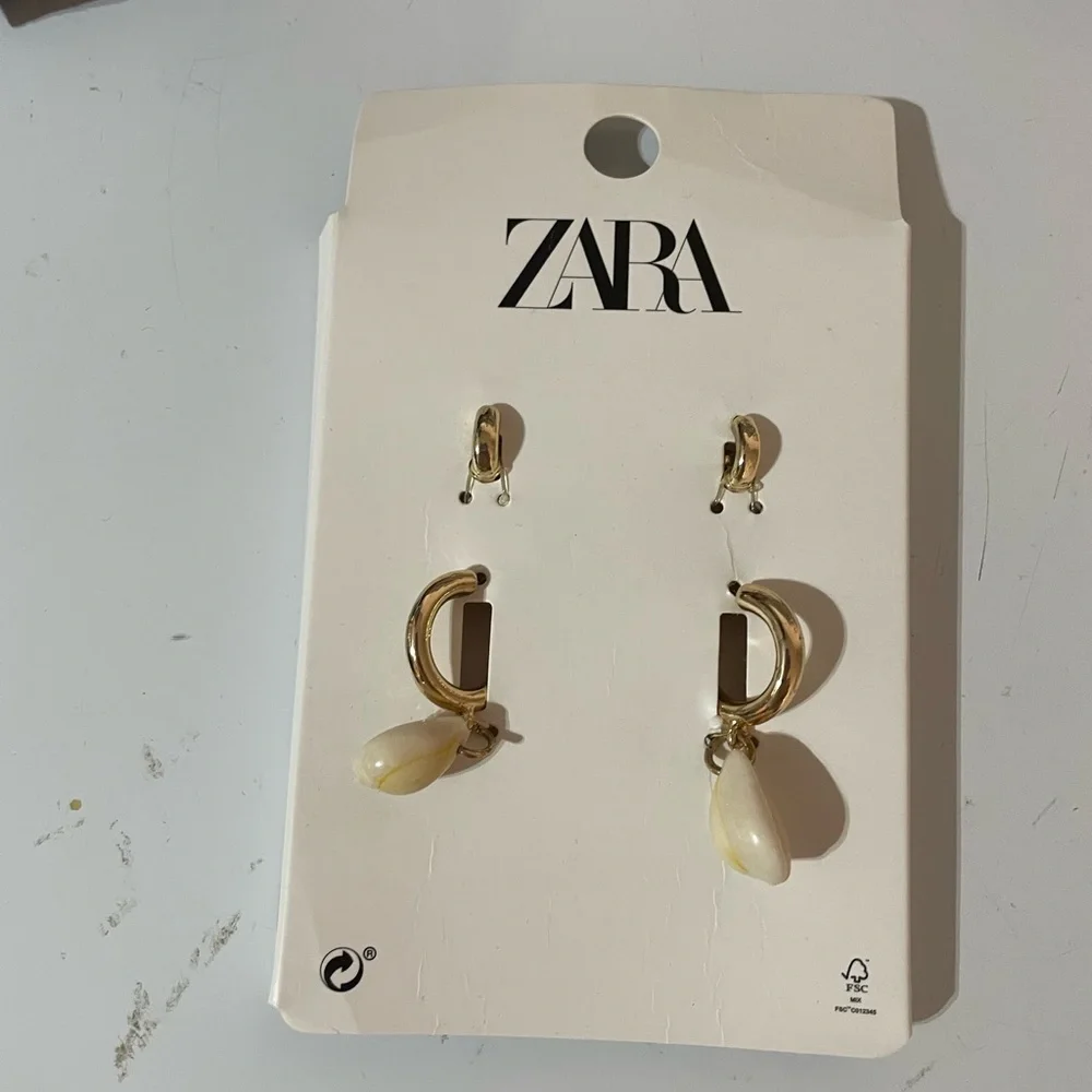 Zara Gold and Cream Crescent Earrings